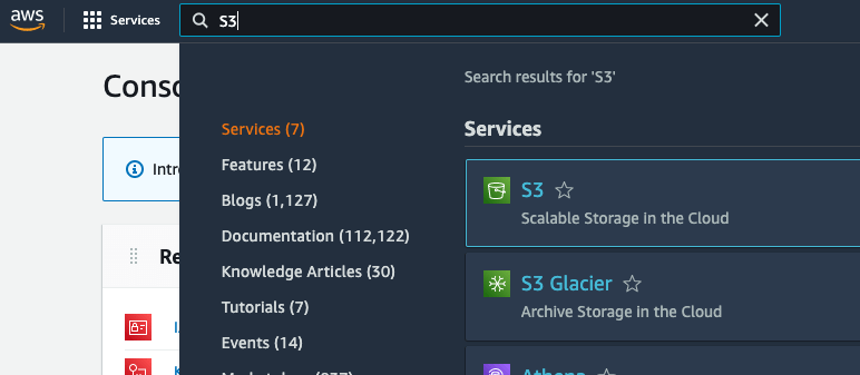 Searching for Amazon S3 service